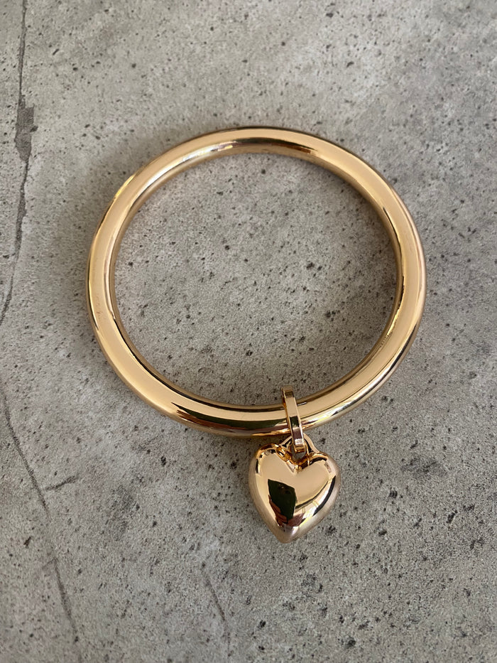 Heart Charm Bangle - Rose Gold