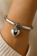 Heart Charm Bangle - Silver