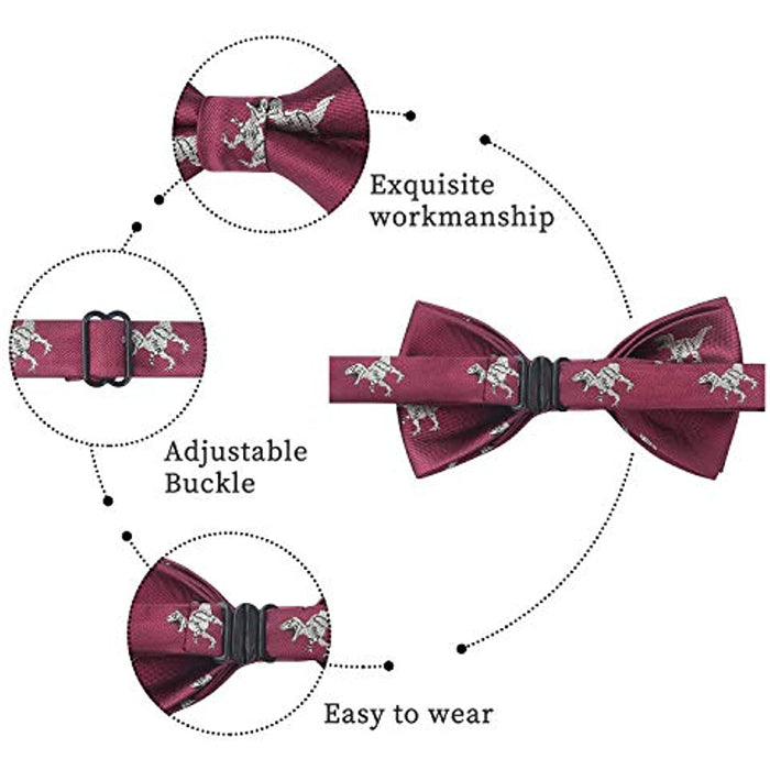 Animal Pre-Tied Bow Tie for Boy - BURGUNDY/TYRANNOSAURUS REX
