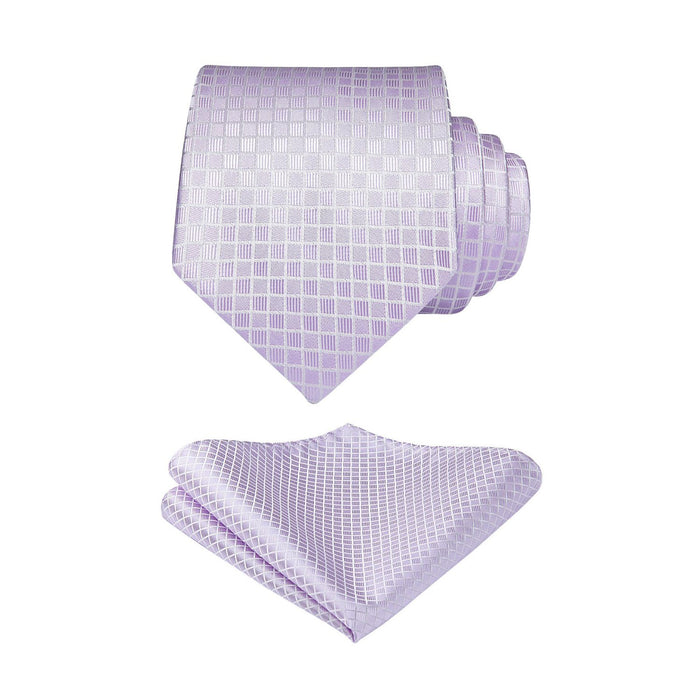 Plaid Tie Handkerchief Set - C-LAVENDER