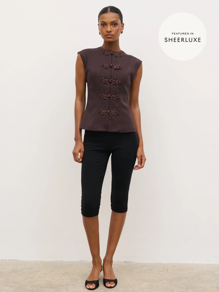 Montanna is 5'7" & Wears Size UK 6|Hollyn Sleeveless Waistcoat - Brown