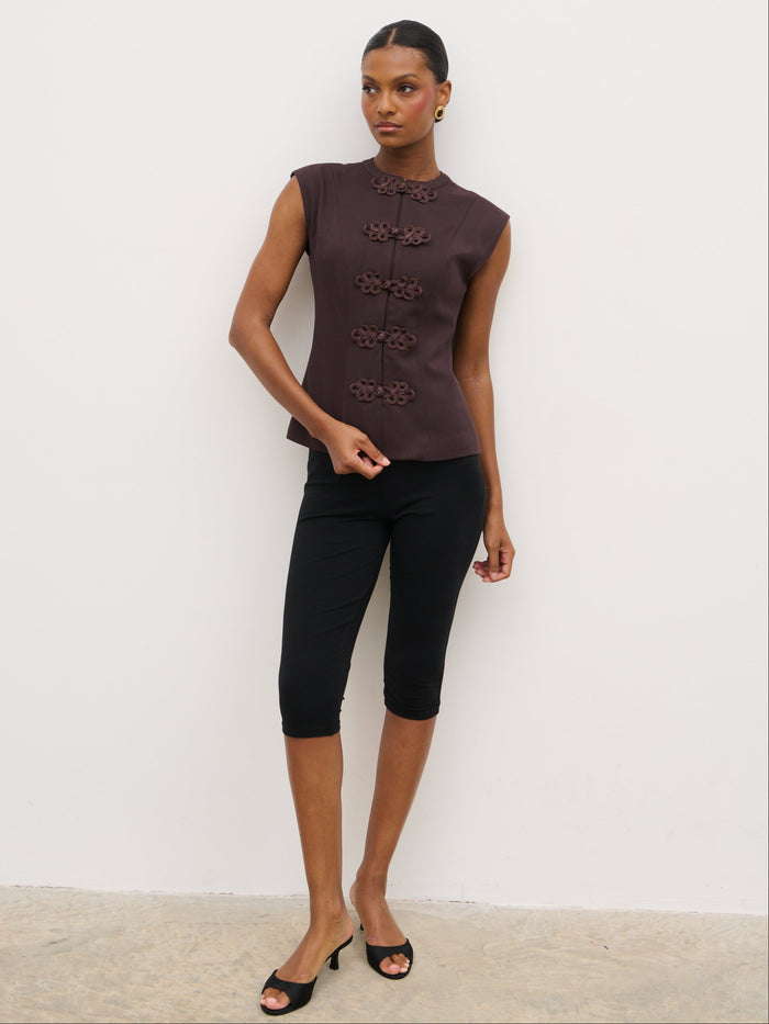 Montanna is 5'7" & Wears Size UK 6|Hollyn Sleeveless Waistcoat - Brown