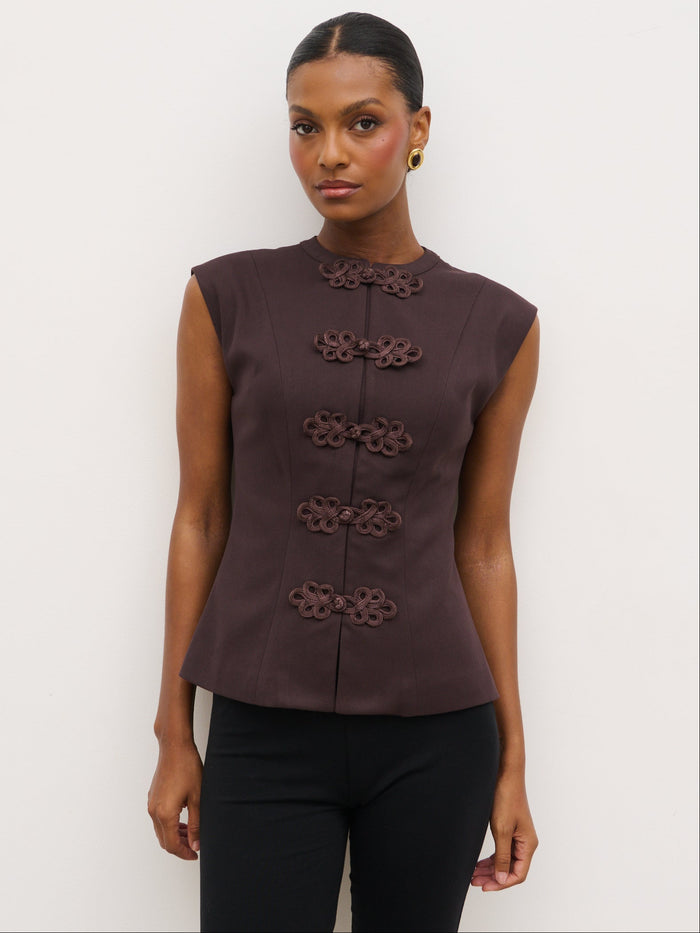 Montanna is 5'7" & Wears Size UK 6|Hollyn Sleeveless Waistcoat - Brown