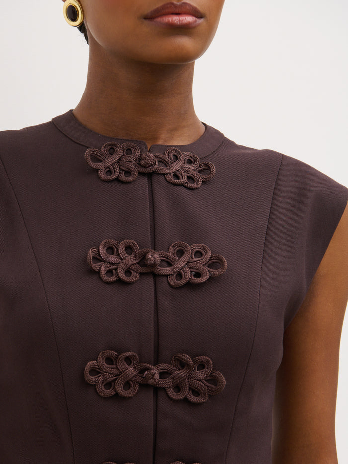 Montanna is 5'7" & Wears Size UK 6|Hollyn Sleeveless Waistcoat - Brown