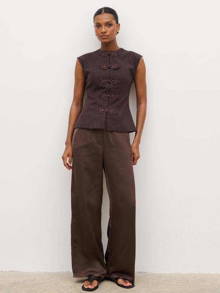Montanna is 5'7" & Wears Size UK 6|Hollyn Sleeveless Waistcoat - Brown