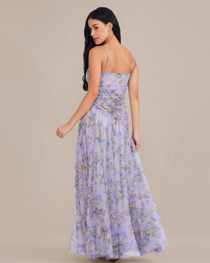 Hosanna Tulle Maxi Dress in Lilac Print