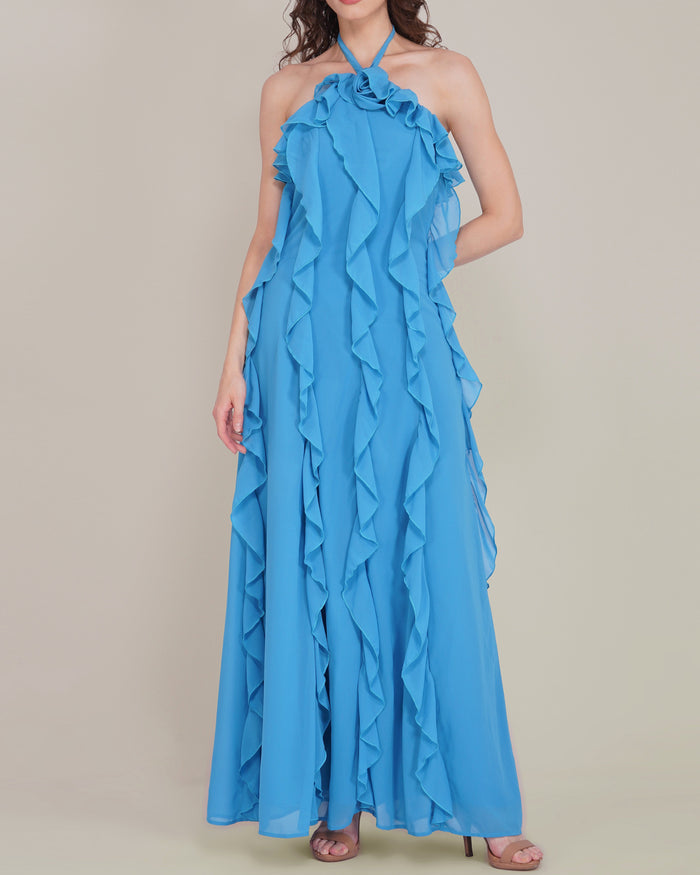 Hyacinth Chiffon Maxi Dress in Sapphire Blue