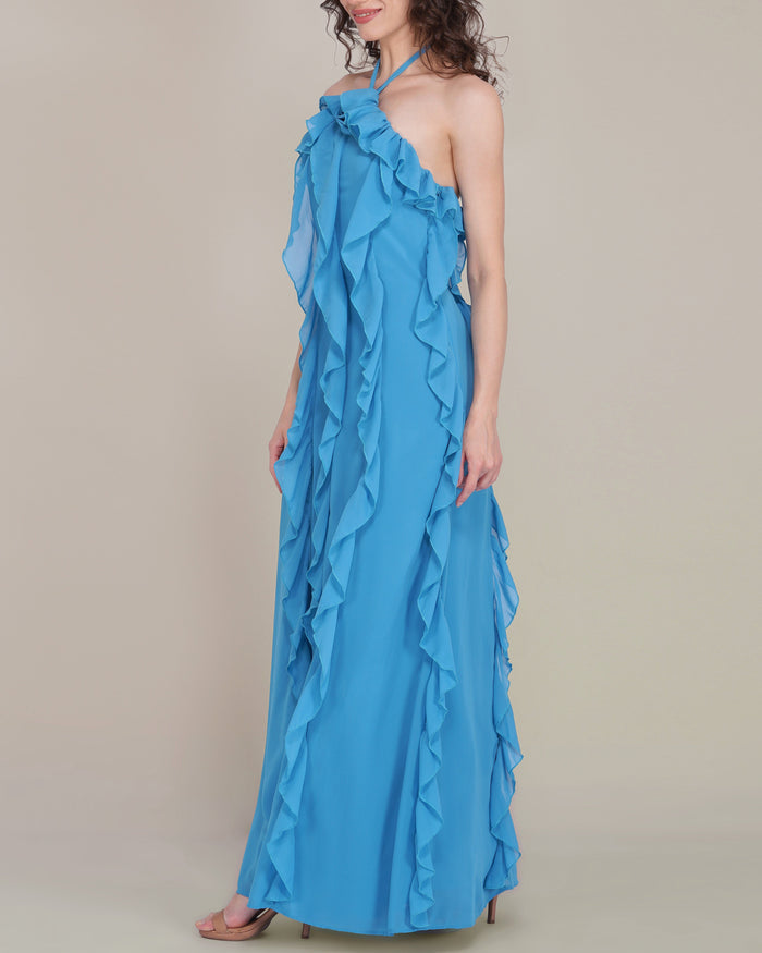 Hyacinth Chiffon Maxi Dress in Sapphire Blue