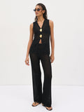 Lana is 5'9" & Wears Size UK S|Imani Pointelle Knit Trousers - Black