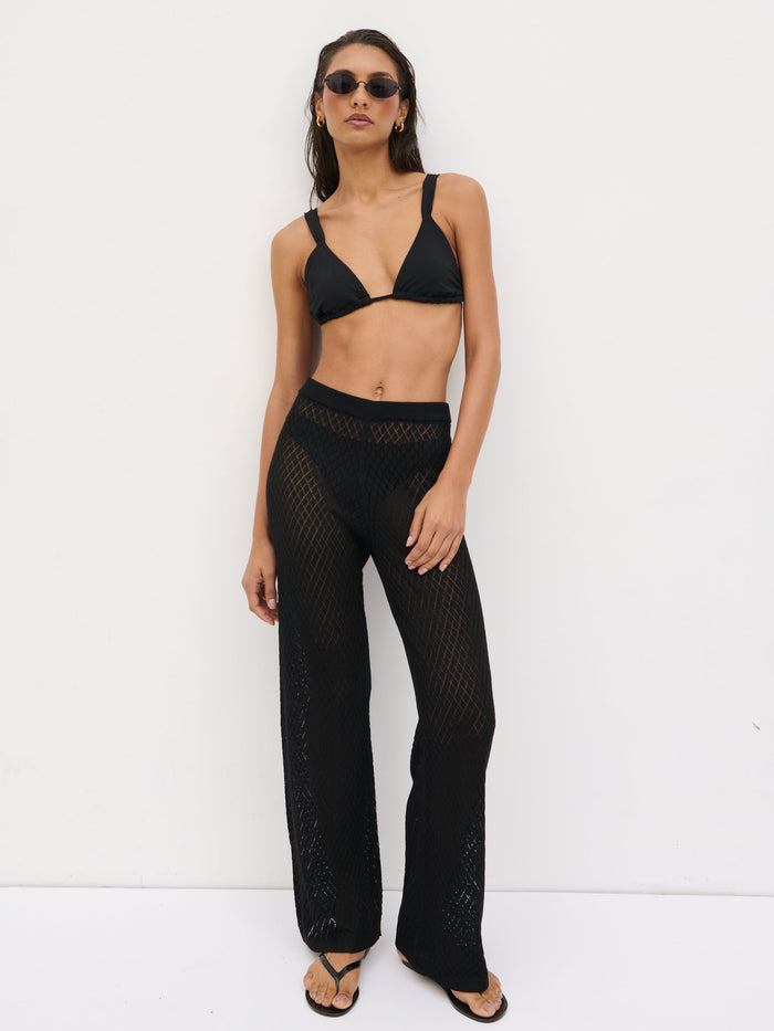 Lana is 5'9" & Wears Size UK S|Imani Pointelle Knit Trousers - Black