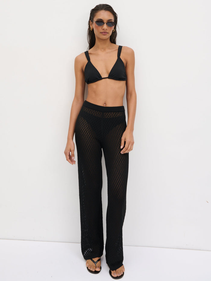 Lana is 5'9" & Wears Size UK S|Imani Pointelle Knit Trousers - Black