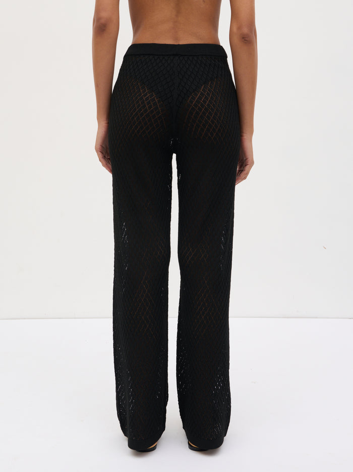 Lana is 5'9" & Wears Size UK S|Imani Pointelle Knit Trousers - Black