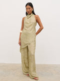 Elle Is 5'3" & Wears Size UK 6|Inca Drawstring Trousers - Olive Jacquard Floral