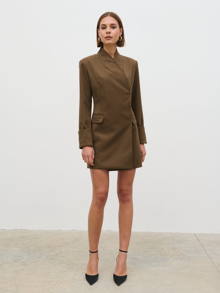 Soni Is 5'9" & Wears Size UK 6|Iris Blazer Mini Dress - Khaki Brown