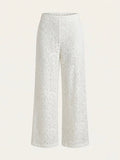 Ivory Floral Lace Wide Leg Pants - Born To Glam