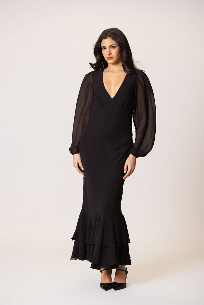 Keziah Chiffon Midaxi Dress in Black