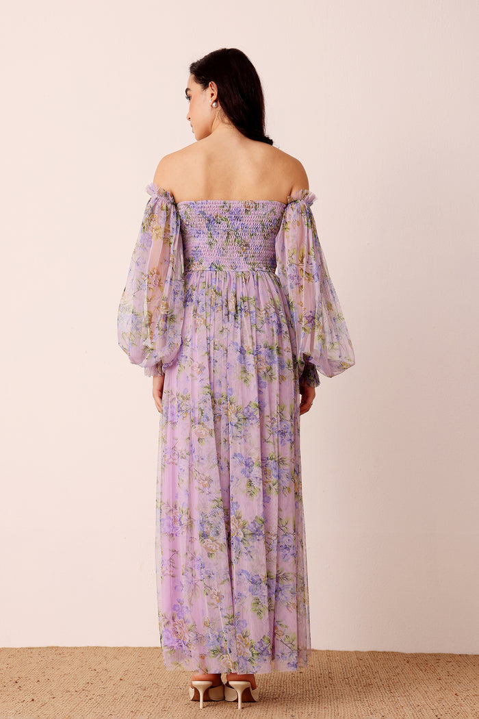 Lana Lilac Printed Tulle Dress