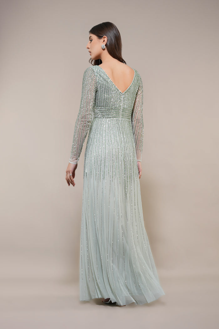 Laura Embellished Maxi Dress in Sage Green