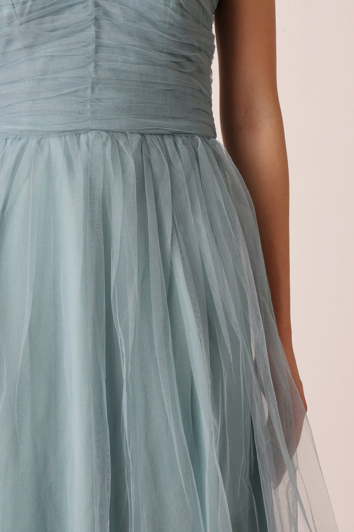 Litzy Tulle Midi Dress in Dusty Blue