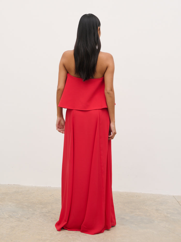 Elle Is 5'3" & Wears Size UK 6|Liv Peplum Bandeau Maxi Dress - Red