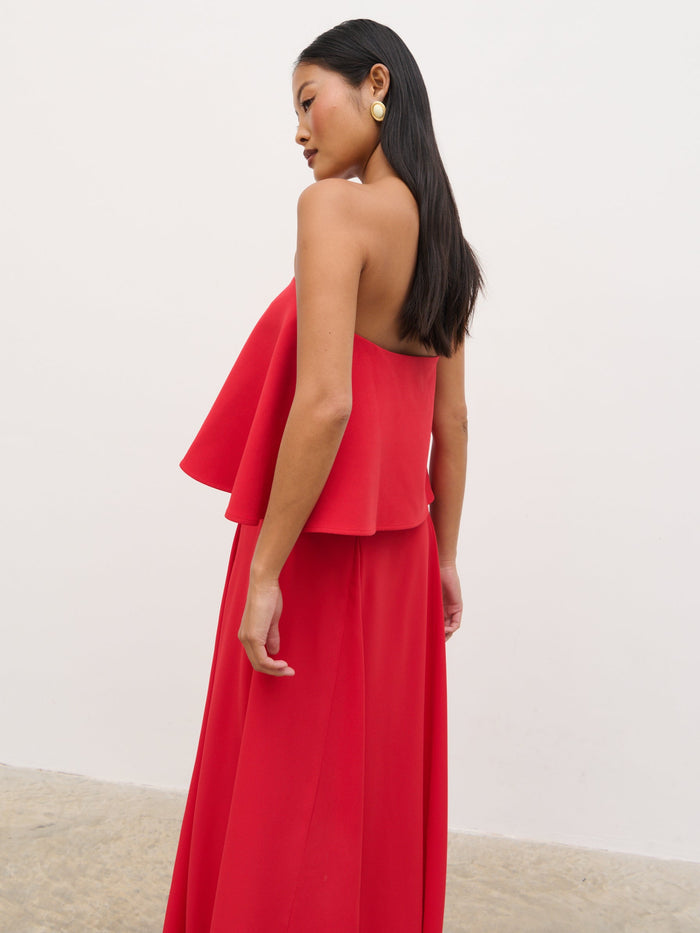 Elle Is 5'3" & Wears Size UK 6|Liv Peplum Bandeau Maxi Dress - Red
