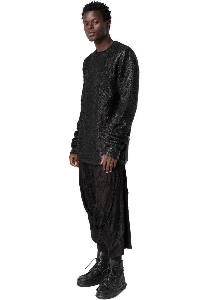 Long coated bouclé knit sweater, Black