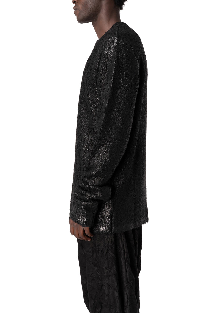 Long coated bouclé knit sweater, Black