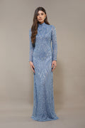Light Blue Maxi Embellished Dress Modest Long-sleeve wedding