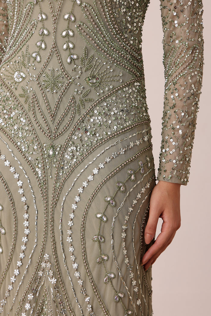 Lotus Embellished Maxi Dress in Sage Green
