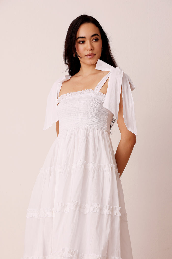 Louise Cotton Midi Dress in White