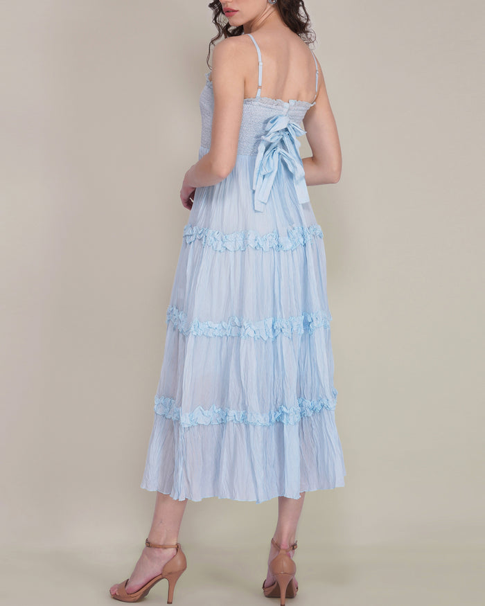 Lulu Bow Cotton Voile Midi Dress in Light Blue