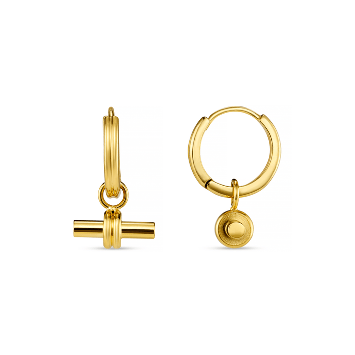 LUXE Linear T-Bar Drop Hoop Earrings - Gold