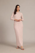 Embellished sequin pearl long-sleeve modest maxi dress powder pink