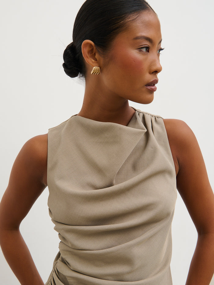 Elle Is 5'3" & Wears Size UK 6|Maeve Ruched Top - Mushroom