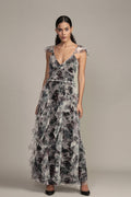 Malin Maxi Dress in Black and White Floral
