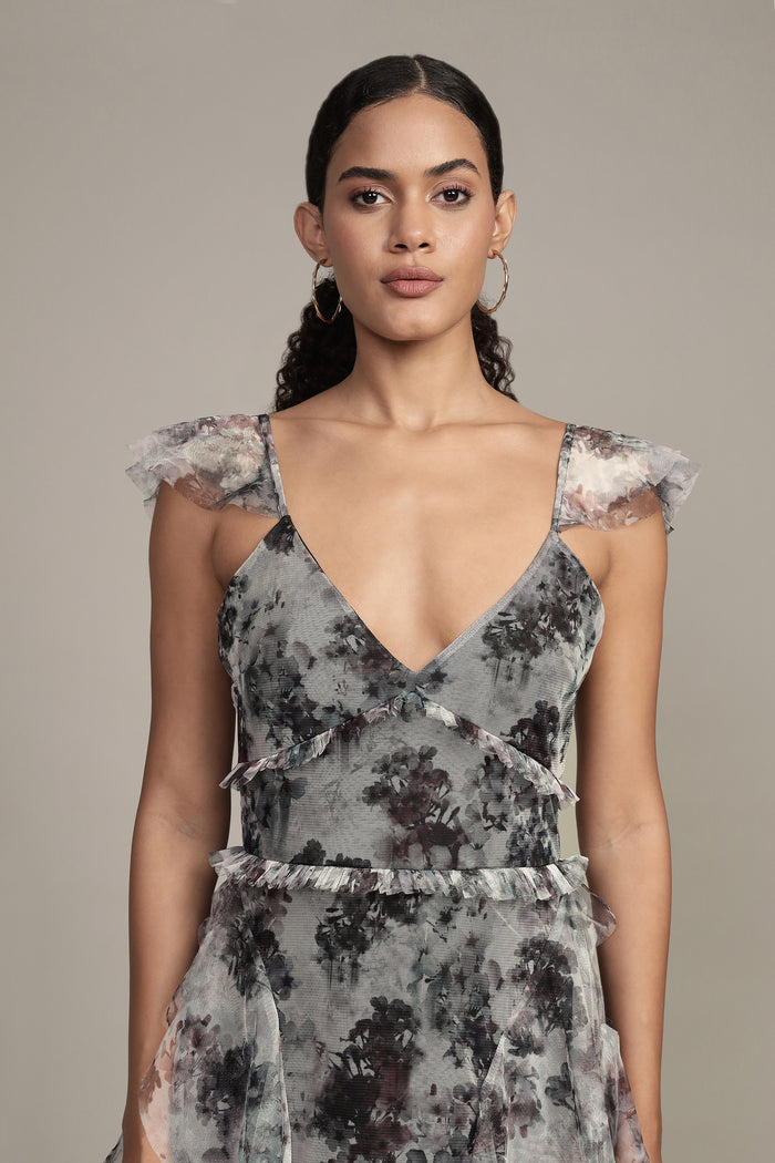 Malin Maxi Dress in Black and White Floral