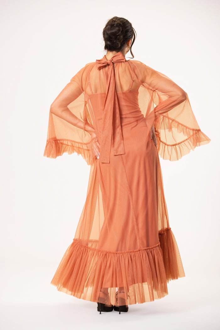 Malta Tulle Midaxi Dress in Terracotta