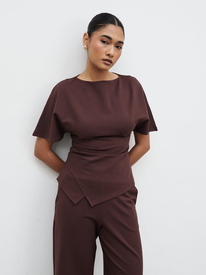 Candy Is 5'6" & Wears Size UK 8|Marni Pleated Jersey Top - Brown