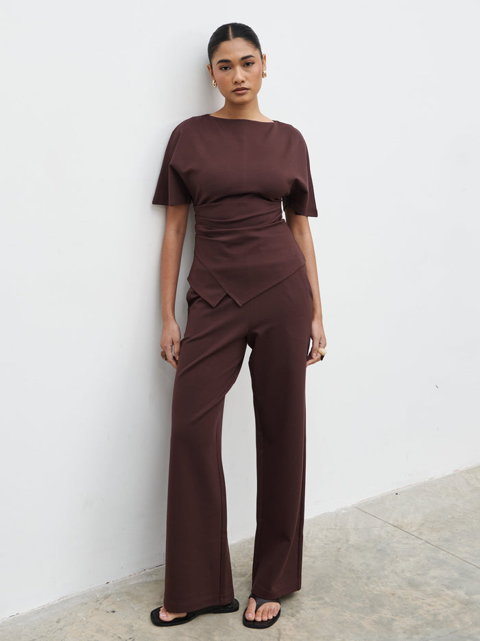 Candy Is 5'6" & Wears Size UK 8|Marni Pleated Jersey Top - Brown