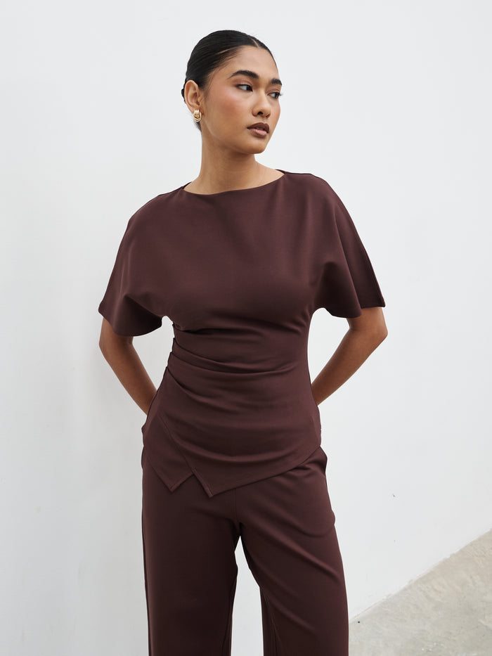 Candy Is 5'6" & Wears Size UK 8|Marni Pleated Jersey Top - Brown