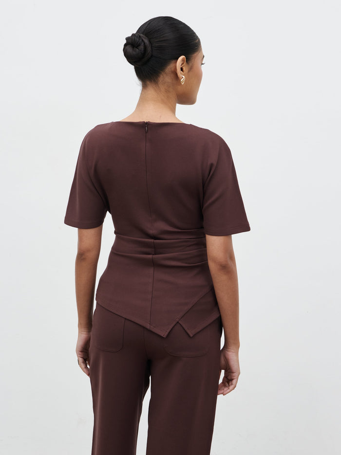 Candy Is 5'6" & Wears Size UK 8|Marni Pleated Jersey Top - Brown