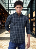 Men Navy Checked Regular Fit Casual Shirt