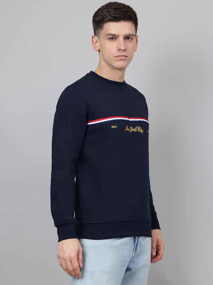 Men Navy Striped Regular Fit Sweatshirt