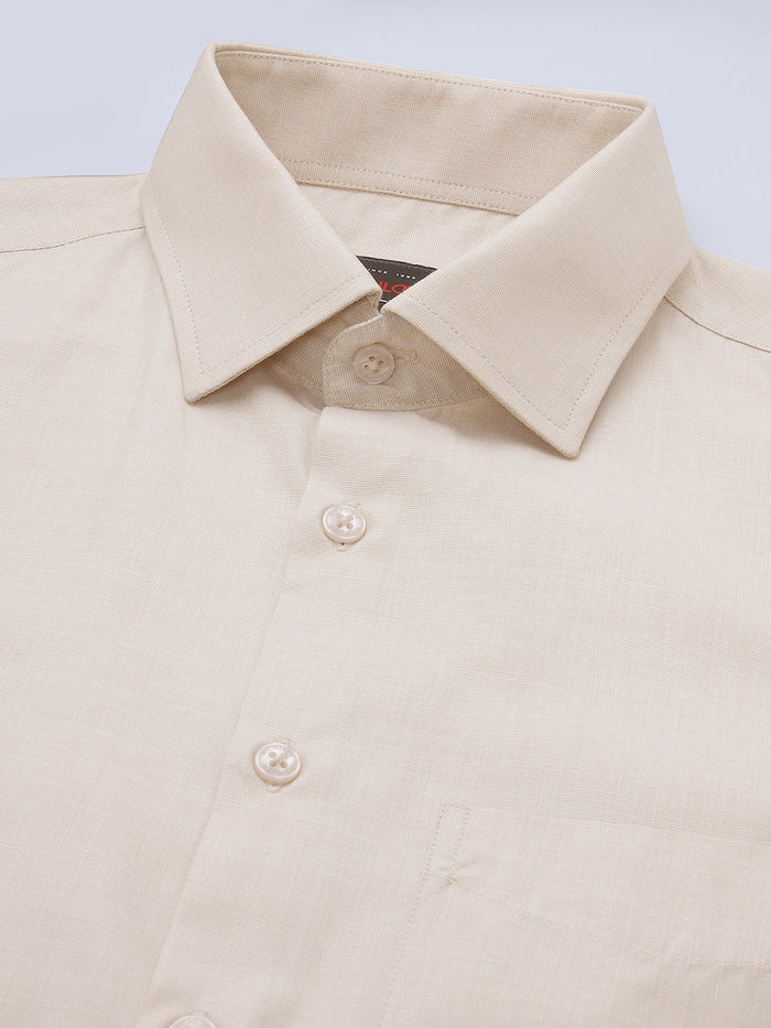 Beige shirt with collar and buttons on a light blue background