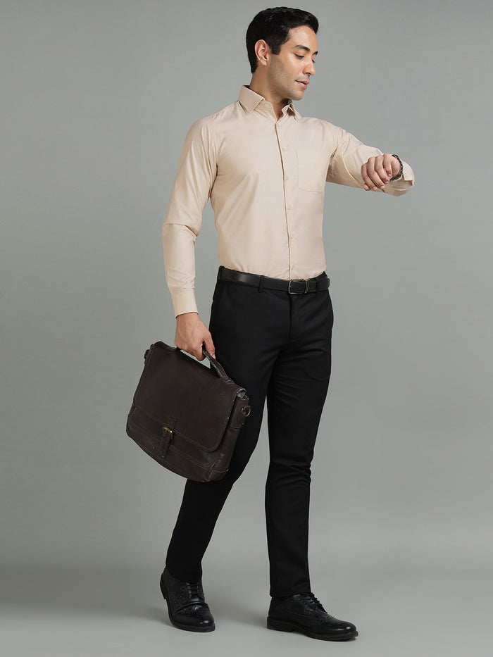 Men Solid Beige Cotton Formal Shirt