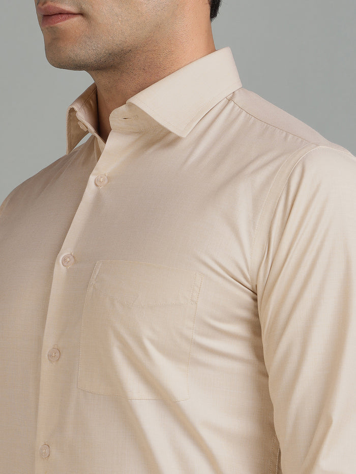 Men Solid Beige Cotton Formal Shirt