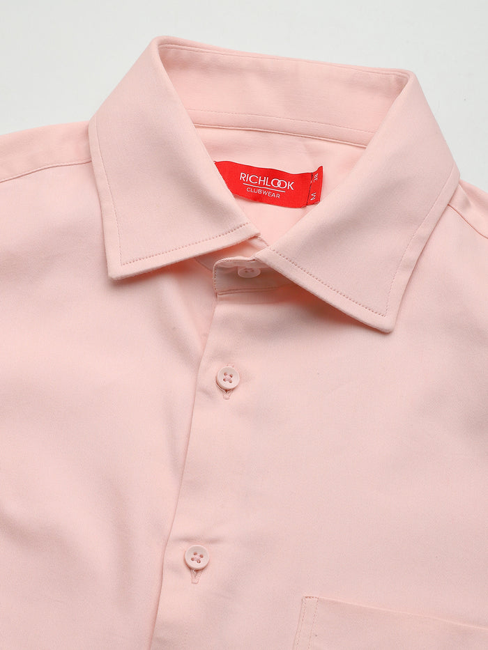 Men Solid Pink Cotton Formal Shirt