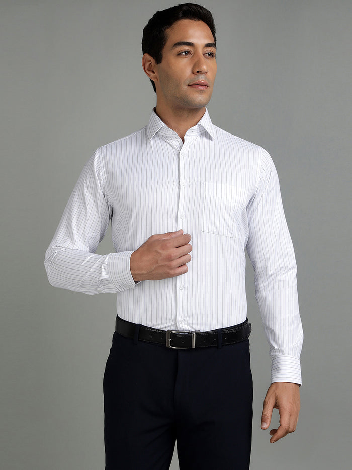Men White Sky Stripe Cotton Formal Shirt