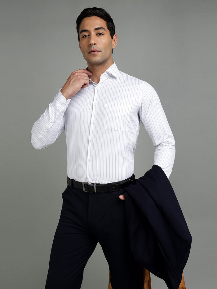 Men White Sky Stripe Cotton Formal Shirt