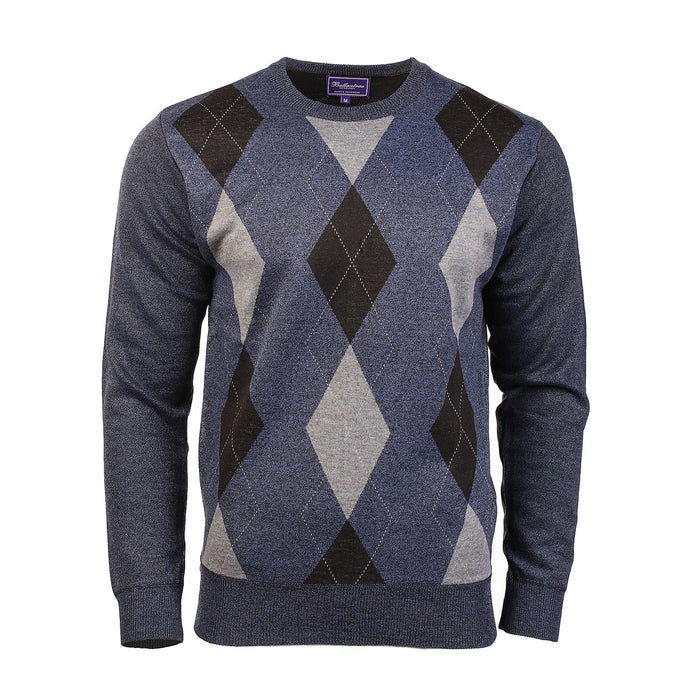 Men's Argyle Ballantrae Jumper Crew Neck Blue Melange